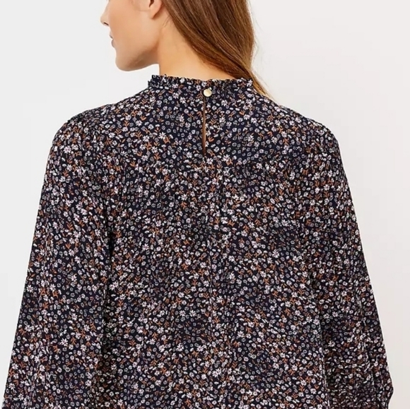NWT Loft Floral Ruffle Neck Bib Blouse - Picture 4 of 8